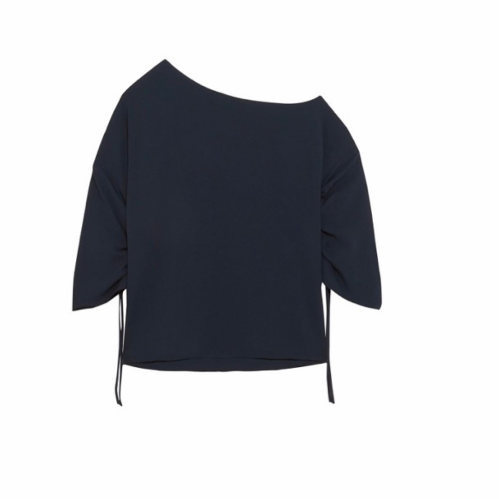 NWT TIBI ONE SHOULDER NAVY CREPE TOP - Picture 2 of 6